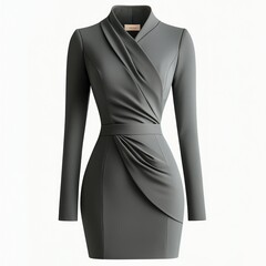 Stylish gray dress with long sleeves and elegant design.