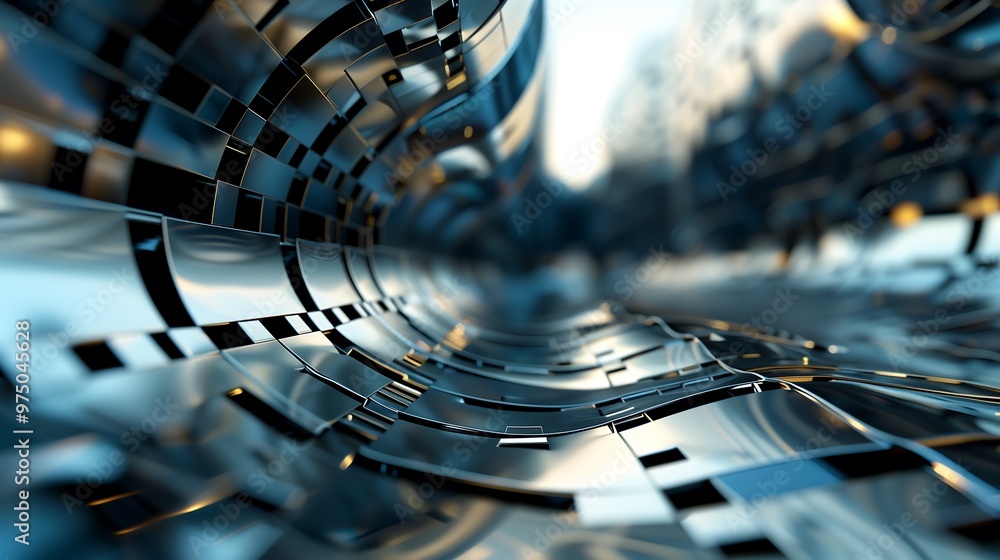 Poster abstract 3d metallic background with shiny reflective surface, futuristic and technological concept