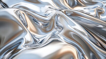 Shiny silver fabric undulating with soft curves, creating an elegant and fluid texture, perfect for backgrounds.