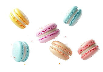Colorful Assorted Macarons in Pastel Shades  on transparent background