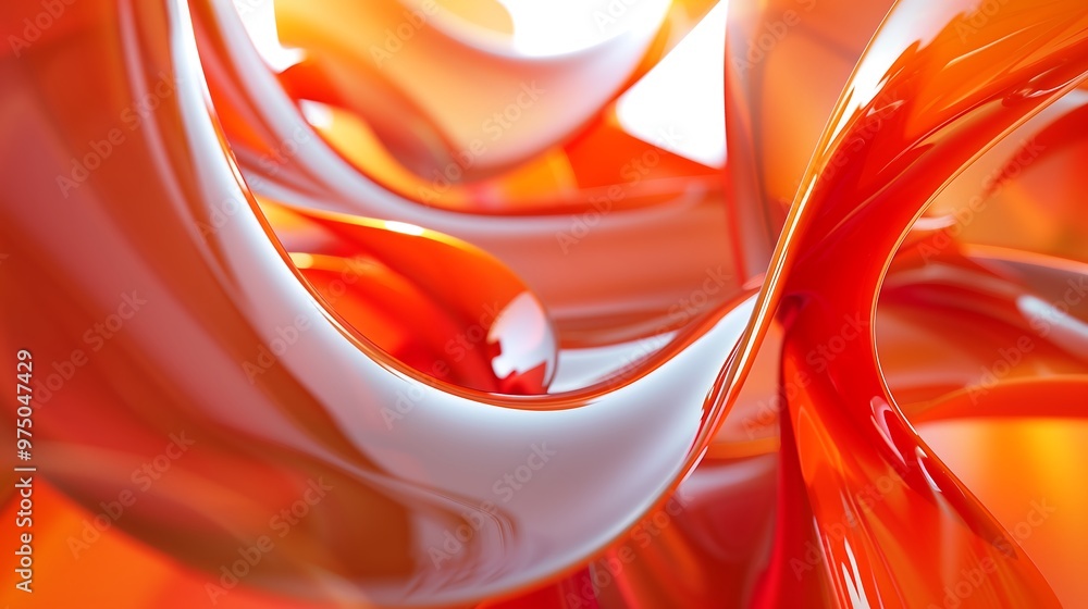 Poster abstract orange and white 3d render with shiny and glossy textures, futuristic and modern design
