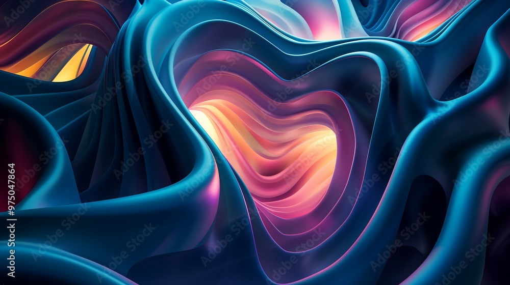 Poster abstract 3d render of colorful glowing curved shapes and patterns