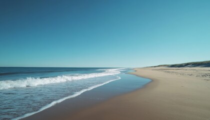 Fototapeta premium Tranquil Beach Escape under a Clear Blue Sky and Serene Waves