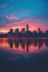 Fototapeta premium Skyline View bei Sonnenuntergang 