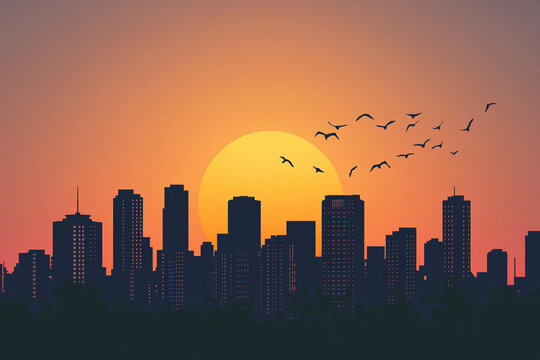 Skyline View bei Sonnenuntergang 