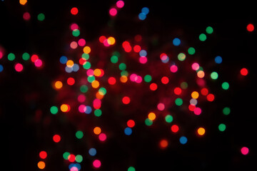 Colorful bokeh lights taken on a christmas tree. Blurred circle shapes background photography
