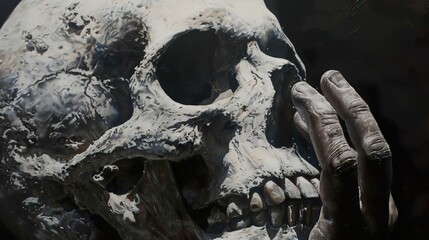 Human Skull and Hand: A Dark Still Life