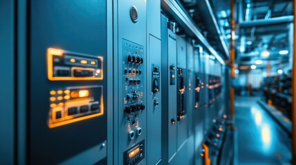 Electric Control Cabinet in Factory. AI generated illustration