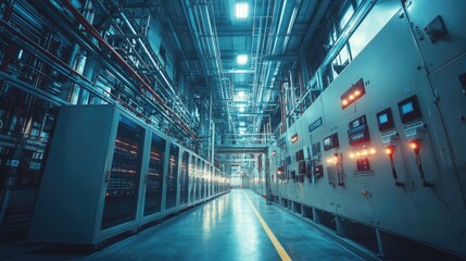 Fototapeta premium Electrical Substation Room. AI generated illustration