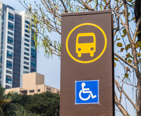 Bus stop with accessibility, street totem in São Paulo.