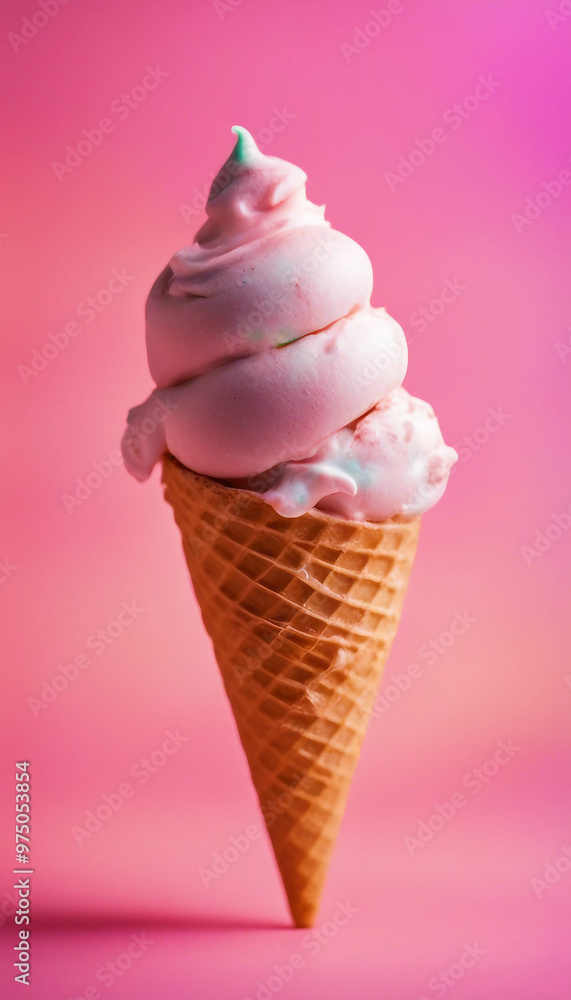 Poster soft serve ice cream on a colorful background vertical