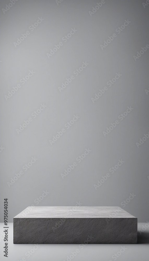 Poster stone platform podium on grey background minimal empty product display scene vertical
