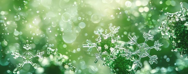  graphic of a biodegradable holographic design featuring green snowflakes and a sparkling background