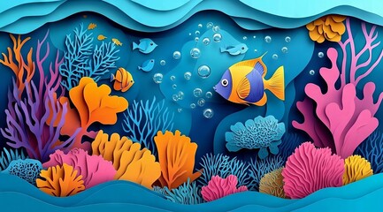 Fototapeta premium Vibrant Underwater Coral Reef with Exotic Fish and Colorful Marine Life