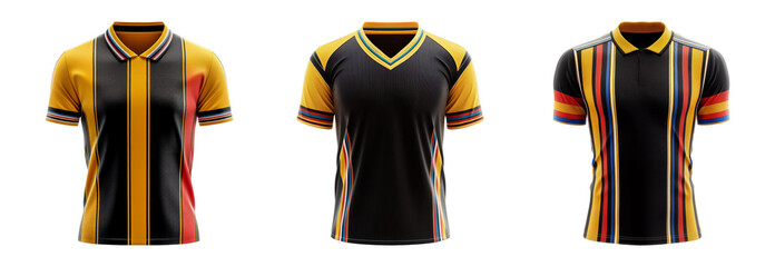 Set of four colorful sports jerseys isolated on transparent background