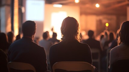 Back of Audience Members at a Conference