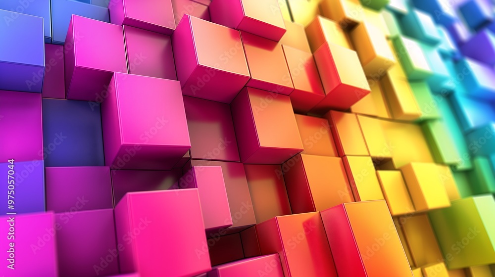 Poster Colorful 3D Cube Pattern Abstract Background