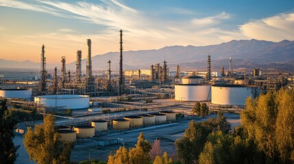 Naklejka premium Gas Storage Tanks and Oil Refinery Plant. AI generated illustration