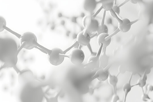 3D botulinum toxin structure material is glass with an white sphere on a white background. Concept template of scientific research, microcosm, botulinum molecules, molecular binding.