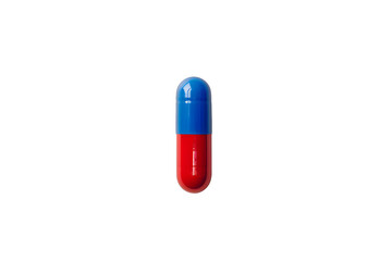 Metallic red and  blue PNG capsule. Design template for advertising vitamins, medicines, healthy lifestyle, microelements copyspace