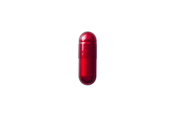 Metallic red PNG capsule. Design template for advertising vitamins, medicines, healthy lifestyle, microelements copyspace