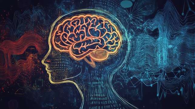 Human Brain Activity Waveforms. AI generated illustration