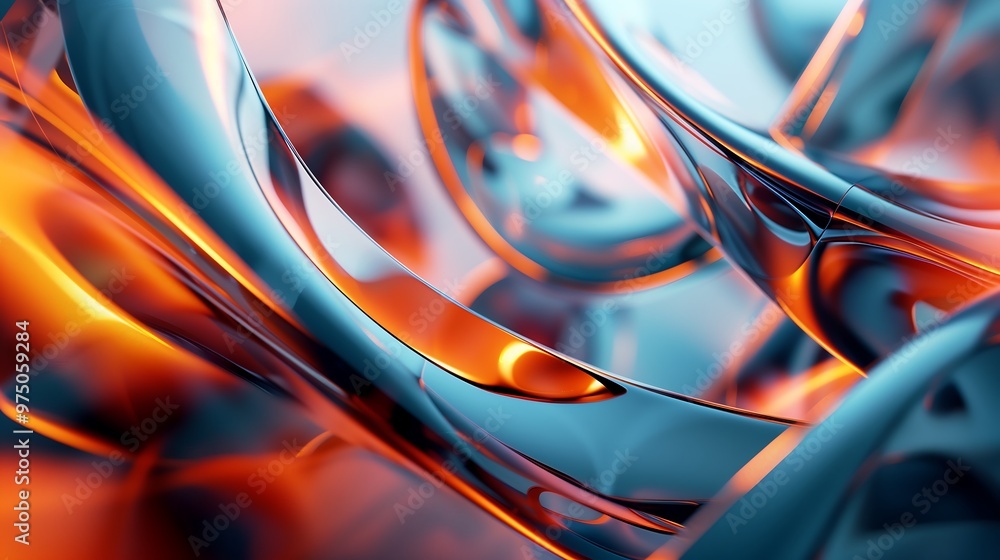 Poster abstract background of flowing liquid with blue and orange colors. 3d render of wavy colorful textur