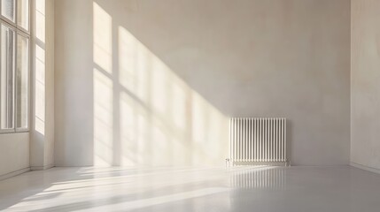 Obraz premium Radiator on White Epoxy Floor. AI generated illustration.