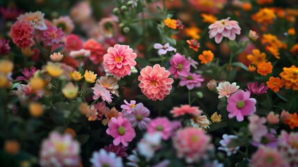 Colorful flower field with pink, orange, and yellow blooms