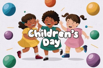 Three happy children celebrating Childrens Day
