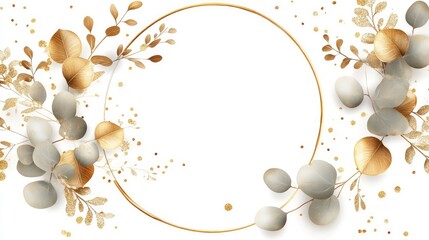 Luxurious Botanical Gold Wedding Frame Elements. AI generated illustration.