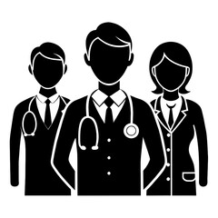 Fototapeta premium Three doctors in formal wear are standing closely together showcasing a silhouette style against a white backdrop emphasizing their professionalism and unity