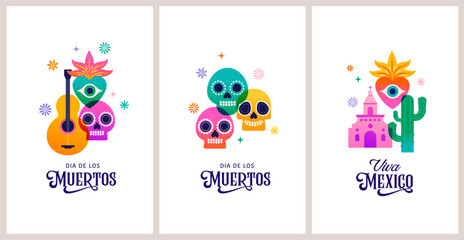Dia De Los Muertos cards and social media stories, Day of the dead, Mexican holiday. Vertical banner design