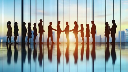 Silhouettes of Businesspeople in a Modern Office Setting