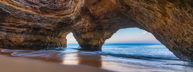 Panoramic Cave Benagil in the Algarve Portugal - Travel and art concept