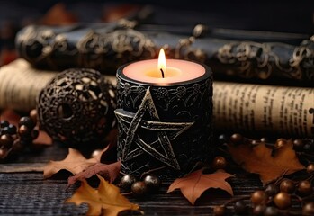 glowing Black candle with pentagram