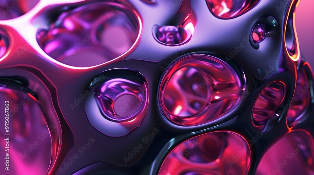 Poster abstract 3d rendering of a purple and pink liquid with bubbles and texture