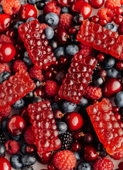 Natural fruit marmalade on fresh mixed berries, vibrant and colorful, food advertising and marketing