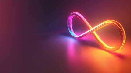 An infinity-shaped neon light glows vibrantly in the dark, symbolizing endless possibilities and timelessness.