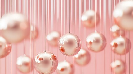Obraz premium A set of glistening orbs dangling from a salmon-colored backdrop, with an adjacent strand of pearly spheres on a creamy background