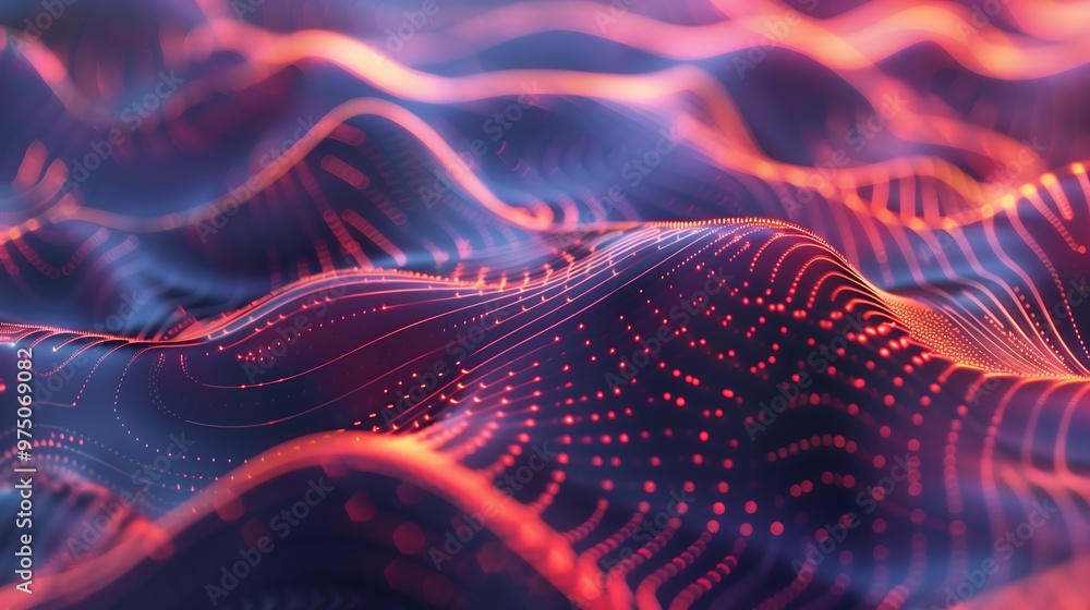 Aufkleber abstract digital wave with red glowing lines and particles. futuristic technology background
