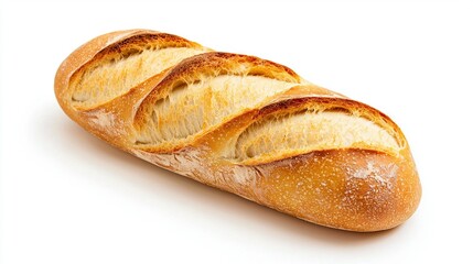   A close-up of a loaf of bread on a white background with some slices cut out