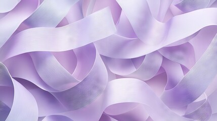   A close-up of several purple ribbons on a bed of purple satin ribbons
