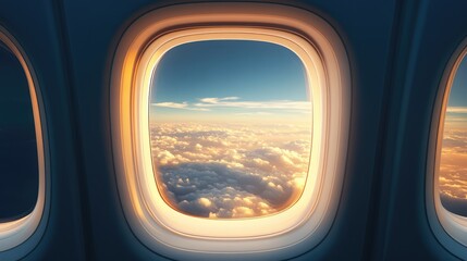 Airplane Window Template with Inside and Outside Views. AI generated illustration