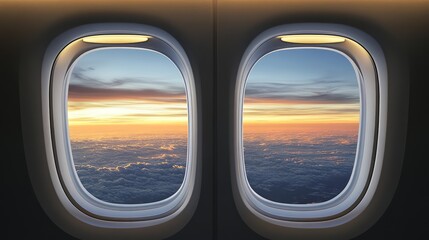 Airplane Window Template with Inside and Outside Views. AI generated illustration