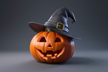A jackolantern with a witchs hat, a classic Halloween symbol.