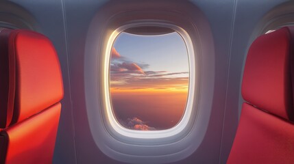 Fototapeta premium Airplane Window Template with Inside and Outside Views. AI generated illustration
