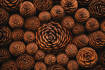 Pine Cone Pattern, nature inspired fractal design. Geometric arrangement of pine cones in a fractal-like design, ideal for nature-inspired projects, home decor, or artistic backgrounds.