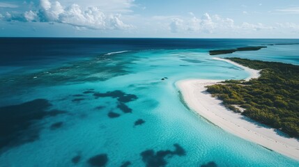 Obraz premium Aerial View of Munjack Cay, Bahamas Bay and Beach. AI generated illustration