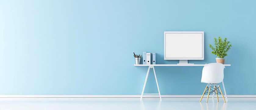 A remote work environment with a blank screen tablet, ideal for text placement The scene emphasizes personal website design, flexible work hours, and business travel